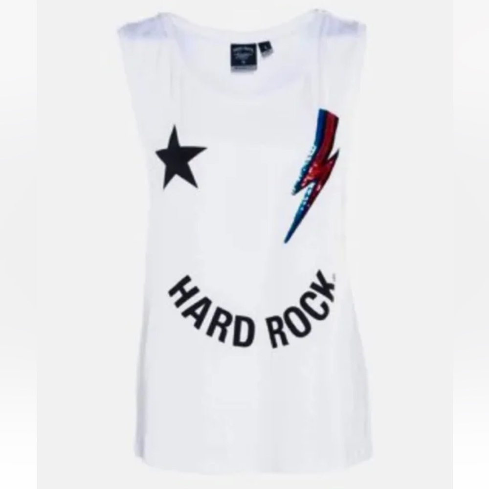 HARD ROCK Women’s Laura Be Happy Tank, White, Large, New With Tags!